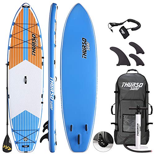 THURSO SURF Tabla Paddle Surf Hinchable MAX 350 x 86 x 15 cm Construcción de Dos Capas Deluxe Incluye Remo con Eje de Carbono/2+1 Quick Lock Aleta/Correa/Bomba/Mochila de Rodillo