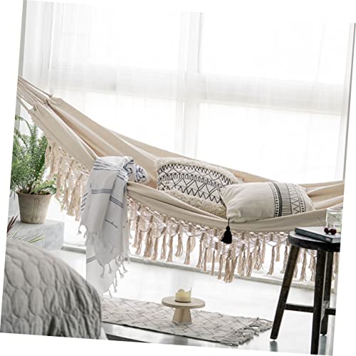 Hamaca portátil de macramé con flecos con soporte, columpio de tela de algodón para adultos, silla colgante al aire libre para acampar y viajes - imagen 8
