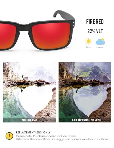 Image of BLAZERBUCK Polycarbonate Polarized Replacement Lenses for Oakley Holbrook XL OO9417, Anti-Scratch, Impact Resistant & Perfectly Fit - Fire Red AR Coated