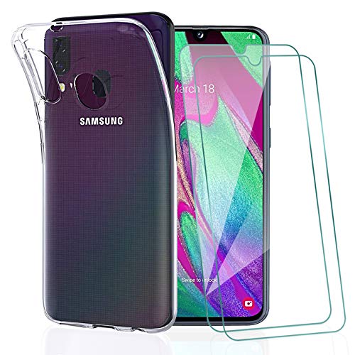 KEEPXYZ Funda para Samsung Galaxy A40 + 2 Pcs Protector de Pantalla para Samsung A40 Cristal Templado, Flexible Suave Silicona Transparente TPU Carcasa + Vidrio Templado para Samsung Galaxy A40