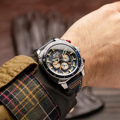 Image of AVI-8 Men's 43mm Hawker Hunter Atlas Dual Time Chronograph Watch with Leather Strap AV-4100