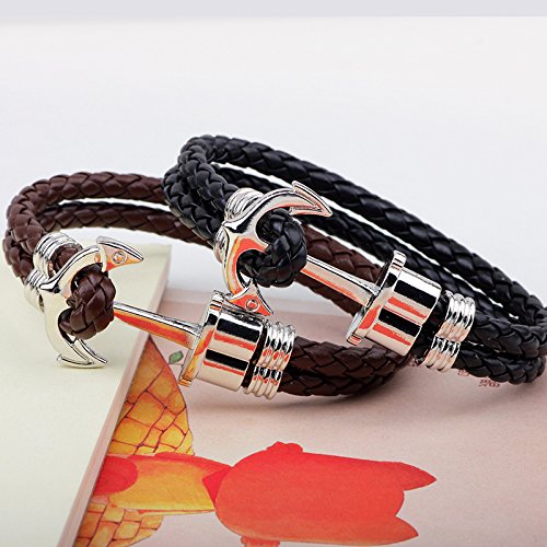 2Pcs Braided Leather Bracelet Anchor Wrap Bangle Black And Brown Couple Bracelet Gift For Friend #TOP4