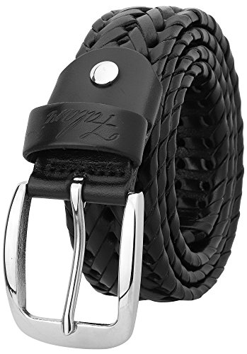 Falari Men's Braided Belt 100% Genuine Leather Stainless Steel Buckle 35mm