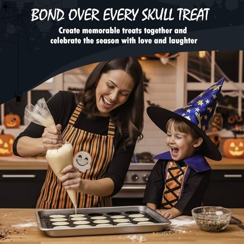 Image of HKNMTT Skull Silicone Molds for Halloween Baking Pizza Cake Pan Small Spooky Head Tray Reusable Food Grade Nonstick Bakeware for Oven Safe Horror Treats 6 Cavity Skeleton Mould