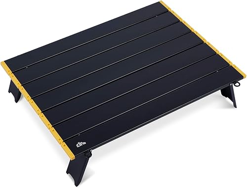 iClimb Mini picnic de playa ultraligero compacto plegable Alu. Mesa con bolsa de transporte, dos tamaños (negro - L)