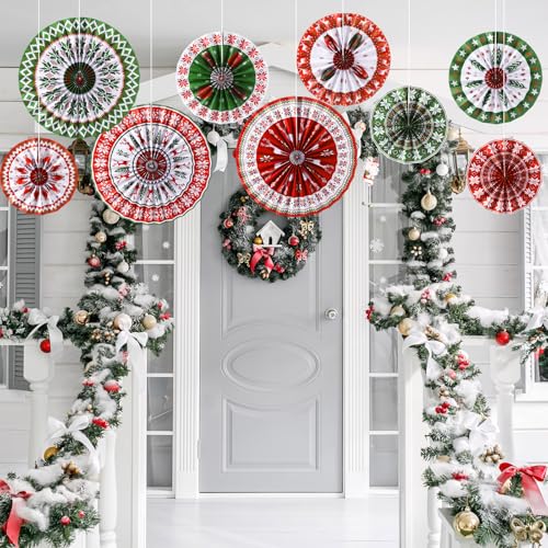 Image of Outus 9 Pcs Christmas Hanging Decorations Paper Fans Ugly Sweater