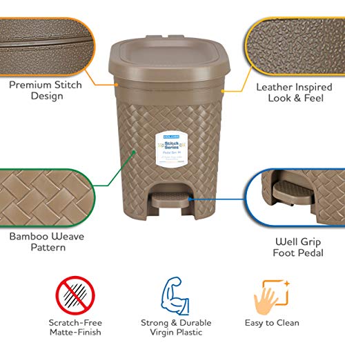 Kolorr-Stitch-Pedal-Waste-Bin-Modern-Design-Trash-Can-Plastic-Dustbin-7L-Brown