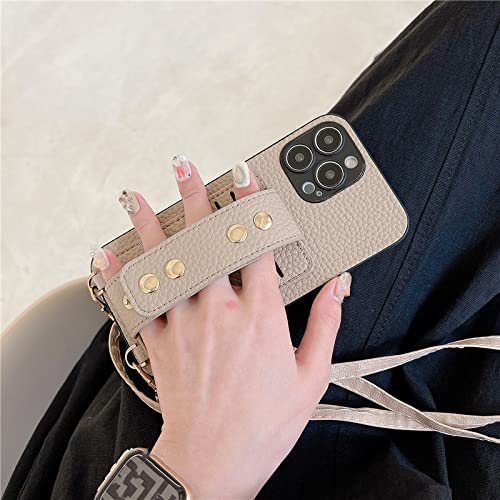 Coque portefeuille iPhone 12 rose avec support béquille et rivets