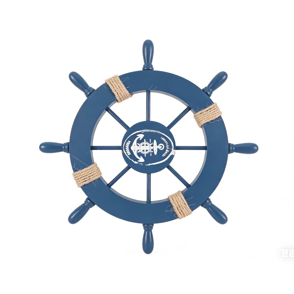 Gutol Set di decorazioni nautiche in legno da 2 pezzi: timone da 28 cm e ancora da 33 cm con corda per decorazioni da parete e da appendere alla porta