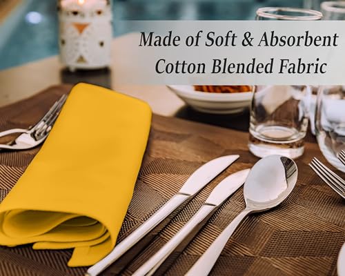 Image of Ruvanti Cloth Napkins Set of 4, 18x18 Inches Napkins Cloth Washable, Soft, Durable, Absorbent, Cotton Blend. Table Dinner Napkins Cloth for Hotel, Lunch, Restaurant, Wedding Parties - Mustard