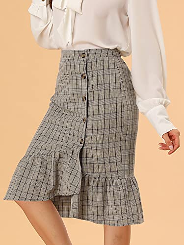 Allegra K Women's Plaid Asymmetric Fishtail Button Work Office Ruffle Pencil Skirt2