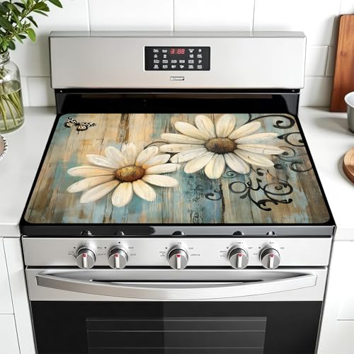 Image of Multi-Design Stove Cover for Glass /Electric Stoves - 3-in-1 Heat-Resistant Protector Mat, Non-Slip Drying Rack 28 inchx20 inch