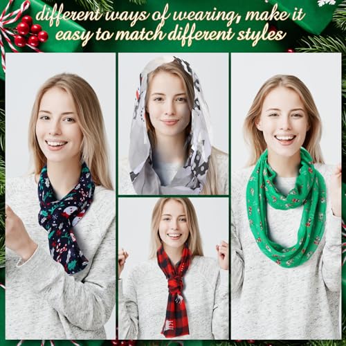 Handepo 6 Pcs Christmas Infinity Scarf Lightweight Holiday Loop Sheer Scarves Sheer Infinity Women's Scarves(Cute Style)3