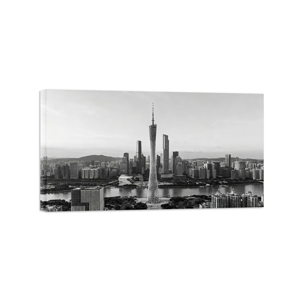 City Tower Black White Landscape Wall Art Prints 40x70cm Framed