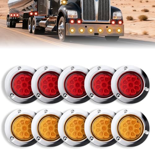 Image of 10PC 2 Inch 9 LED Side Marker Lights with Stainless Steel (Red+Amber)