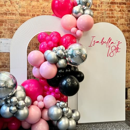 Image of Hot Pink and Black Balloons 50PCS 12 Inch Black Pink Silver Balloons