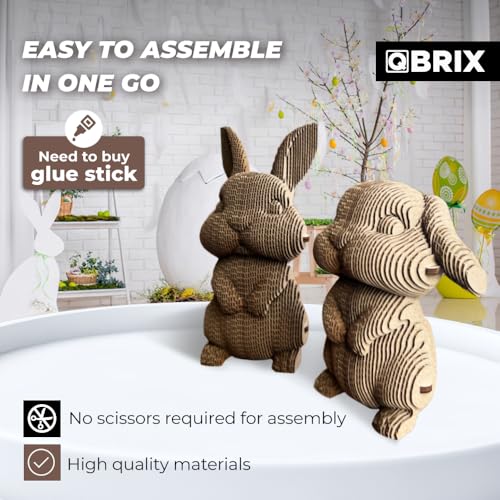 Image of QBRIX Big-Eared Couple 3D Puzzles for Adults, 3D Model Kit for Teens, DIY Crafts for Home Decor, Original Gift for Boys&Girls 14+, Cardboard Model Building Kit