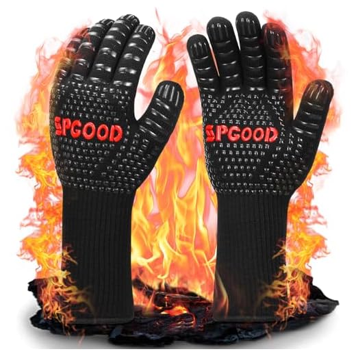 SPGOOD Grillhandschuhe hitzebeständig Grillhandschuh 800 Grad feuerfeste Handschuhe Kochhandschuhe Backhandschuhe für Küche & Grill BBQ Ofenhandschuhe,Schwarz（L/XXL）