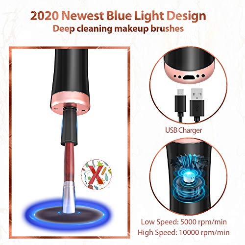 Makeup Brush Cleaner Dryer Machine USB, Larbois 8 Collars Best Electric Cleaning Solution Tool Keep Cosmetic Brushes Clean and Dry Natural Professional Easy to Use washer Kit 2020 Newest (Black)