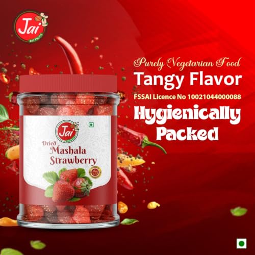 Image of JAI DRY FRUITS MASHALA Strawberry | Chatpata Dry Strawberry | Premium Dehydrated Snack | Tangy & Spicy & Sweet Healthy Fruit Snack | Ready to Eat | Rich in Fiber | Pack of 6 | 150g Each