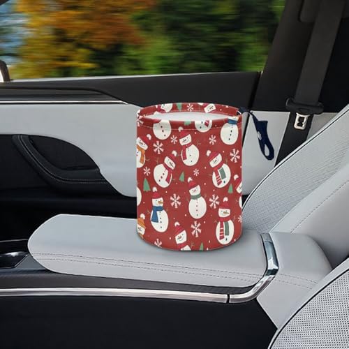 Image of Christmas Snowman Car Trash Bag Waste Basket with Adjustable Buttons Collapsible Car Storage Bag Multipurpose Road Trip Essentials for Outdoor Activities