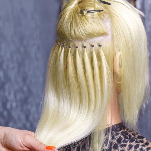 Microring Extensions Echthaar Set,Tressen Zubehör Set,Enthält 200 Stück Nanoringe Mit Silikon,1 Stück Extensions Zange,2 Häkelnadeln,1 Spule Nähmaschinengarn,7 Nadeln,Braun