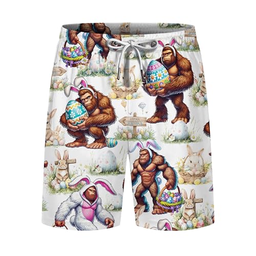 Funny Holiday Pattern Hawaiian Shorts for Men Colorful Swim Trunks Hawaiian Mens Shorts N24