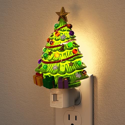 Image of JandCase Christmas Tree Night Light, 3000K Night Lights Plug into Wall | Cute & Funny Ceramics Night Light for Kids, Plug in Vintage Decor Nightlight with 360 Rotatable for Home Party Decor, 1 Pack