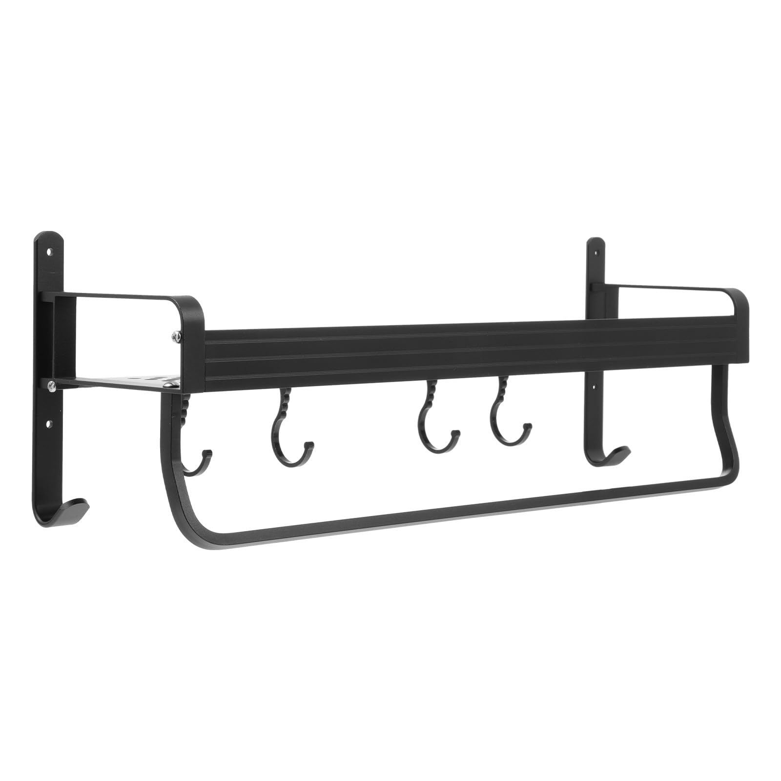 Tofficu Estante de Almacenamiento sin Taladro para Baño de 50 Cm, Aluminio Espacial Negro, Gancho para Colgar Utensilios y Toallas, Organizador Multifuncional para Ducha y Aseo Doméstico