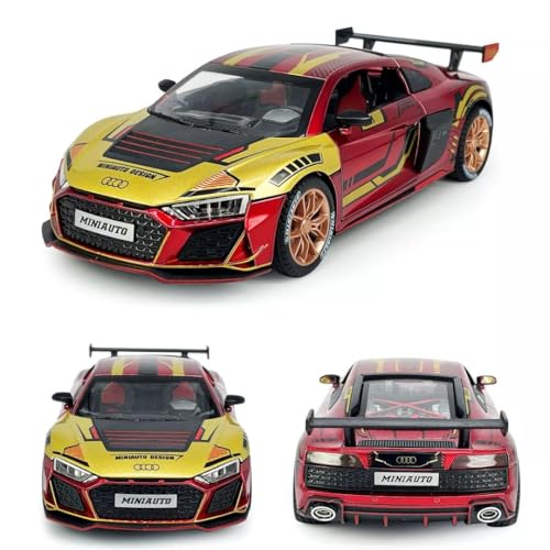 Image of Aodi R8 Iron 1:24 Model Car with Box, Zinc Alloy Pull Back Toy car with Sound and Light for Kids Boy Girl Gift [Colors as Per Stock] (Audi R8 Iron)