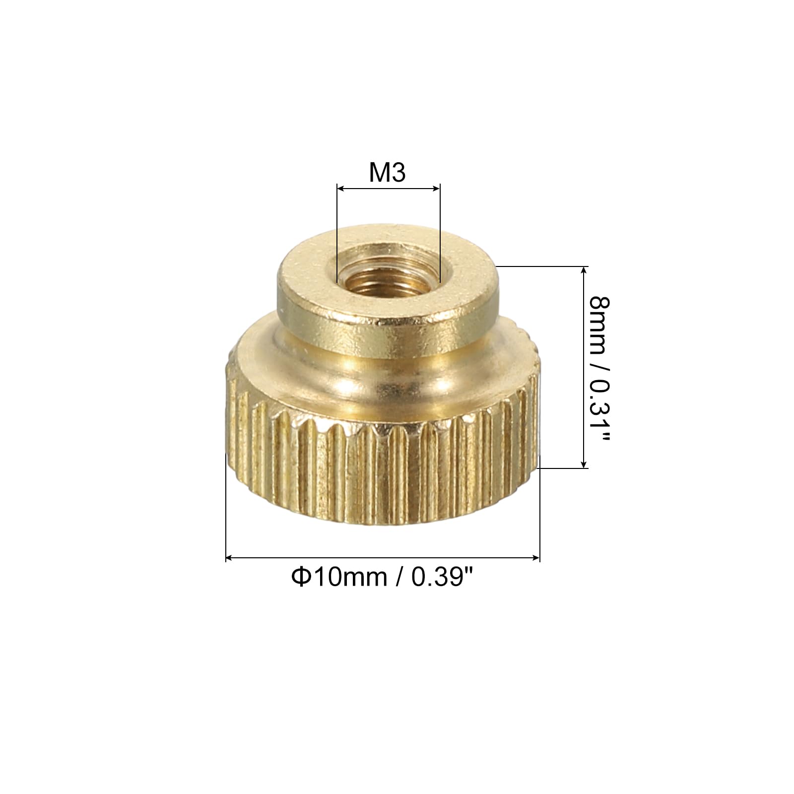 QUARKZMAN Dadi a Farfalla Scanalati, 6pz M3 x D10mm x H8mm Foro Cieco Ottone a Testa Alta con Colletto a Testa Alta Foro Cieco Elementi Fissaggio Pomelli Rotondi per Parti Stampanti 3D
