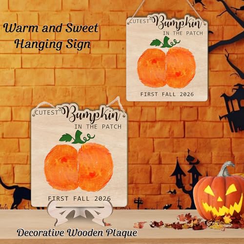 Image of Cutest Little Pumpkin in the Patch Wood Sign, Baby's First Halloween 2026 Keepsake Craft, My First Fall DIY Baby Bum Pumpkin Art Kit, Stand & Rope, Fall Baby Gift, Decor Photo Prop Milestones 03