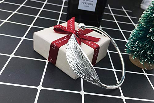 Yihan Jewelry 925 Sterling Silver Plated Vintage Big Tree Leaf Charm Adjustable Bangle Bracelet,55Mm #TOP2