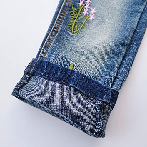 Kidscool Space Little Big Girls bordado borboleta grama calça jeans slim, 2blue Butterflies, 11-12 a