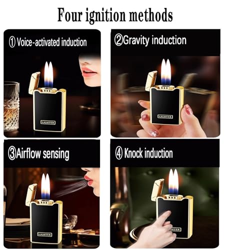Encendedor metálico inteligente activado por voz doble llama miniatura 6