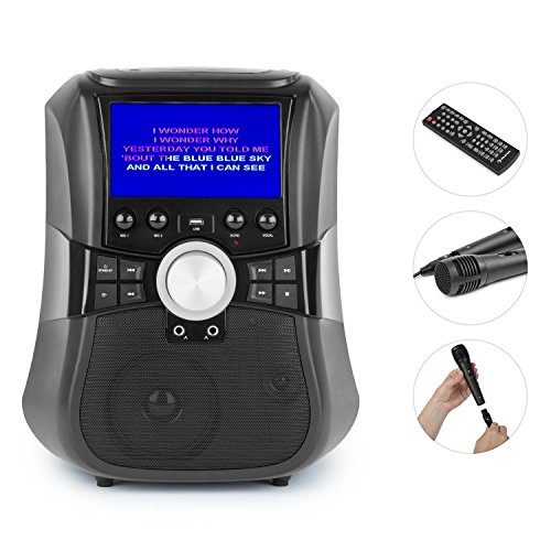 auna Stage Hero Set Karaoke Infantil - Fiesta niños , 2 micrófonos , TFT 7' , MP3 Bluetooth CD CD-G DVD , USB , Modo grabación , Salida Video/Audio , Batería integrada , Negro