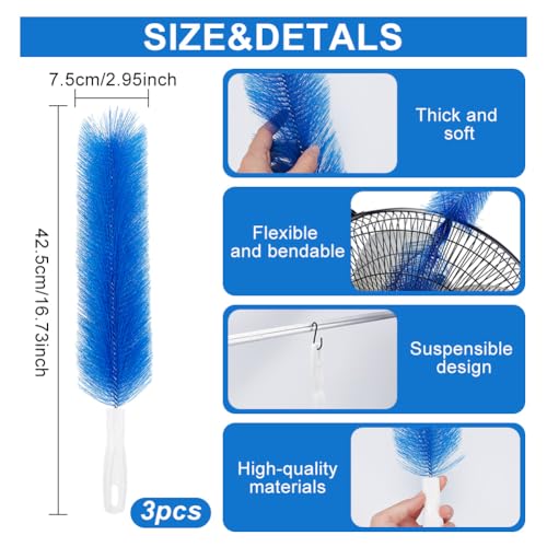 Image of 3Pcs Dust Duster 42.5cm Long Cobweb Duster Bendable Fan Duster Plastic Dust Cleaner Microfiber Head Ceiling Brush for Room Dust Clean