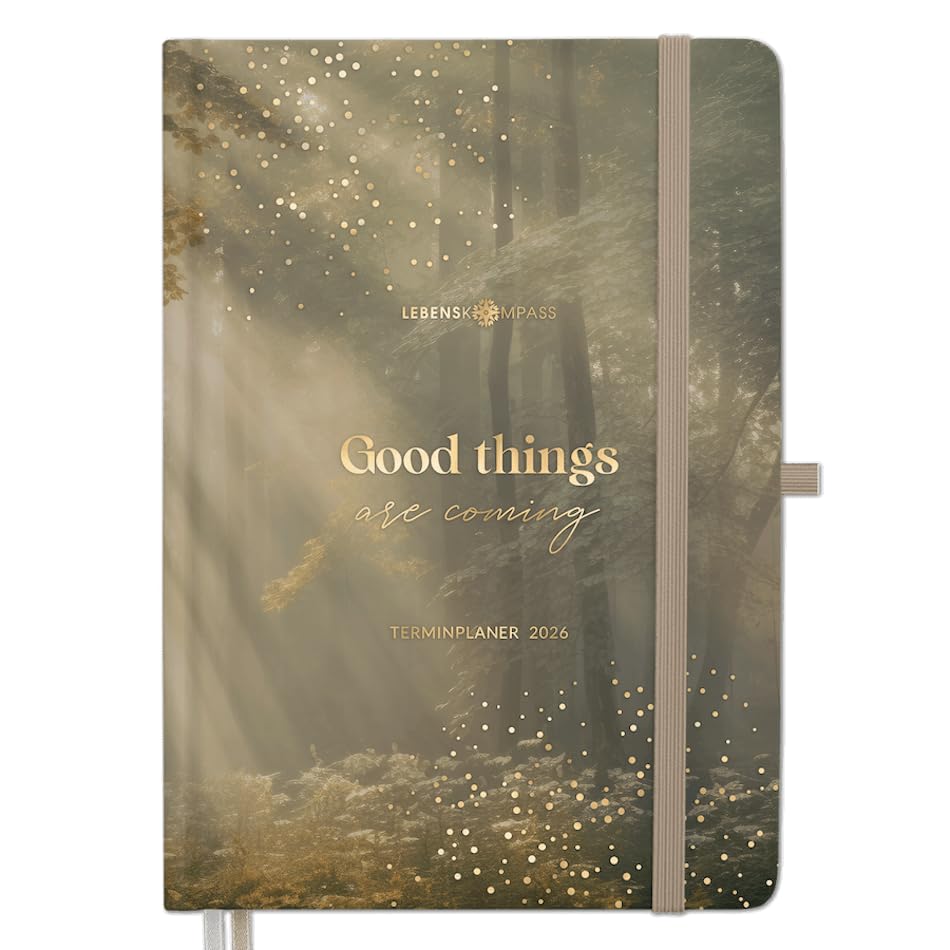 Kalender 2026 Terminplaner Buchkalender A6 von Lebenskompass WALD - Edler Wochenplaner 2026 & Terminkalender 2026 - stabiles Hardcover mit schöner Folienprägung