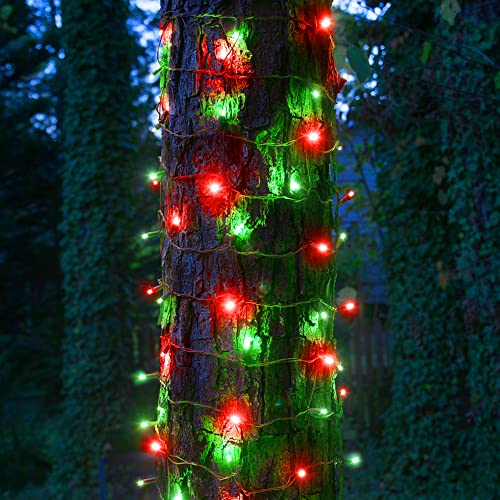 Image of Dazzle Bright Red and Green Christmas String Lights, 300 LED 100 FT Connectable Waterproof String Lights Green Wire with 8 Modes, Xmas Vintage Decorations for Indoor Outdoor Party Yard Garden Decor