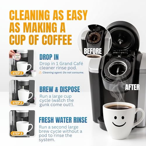 Image of Grand Cafe Keurig Cleaning Pods (20 Pack) - K Cup Cleaner & Rinse Pods for Keurig, Descaler for Coffee Machines, Coffee Maker Descaling Kit, 1.0 & 2.0 Compatible