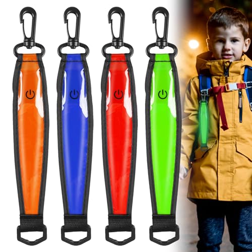 HOSPAOP LED Blinklicht Schulranzen Kinder, USB Aufladbar Reflektoren Rucksack Licht, Reflektierende Anhänger Sicherheitslicht für Schulranzen Tornister Laufen Joggen Kinderwagen, 4 Stück