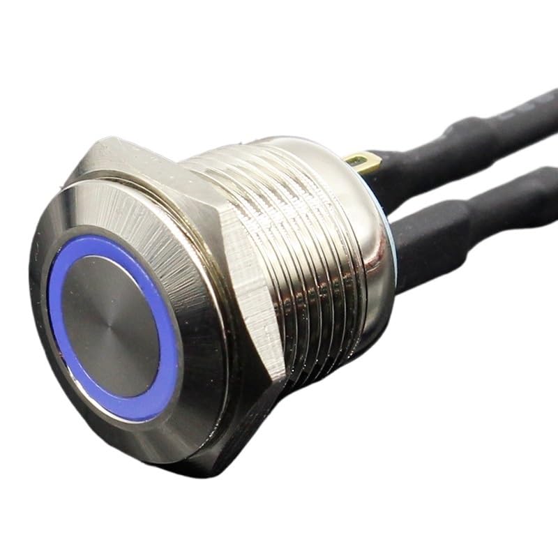 Interrupteur métallique aluminium 16mm bouton poussoir momentané LED jaune 12V NO