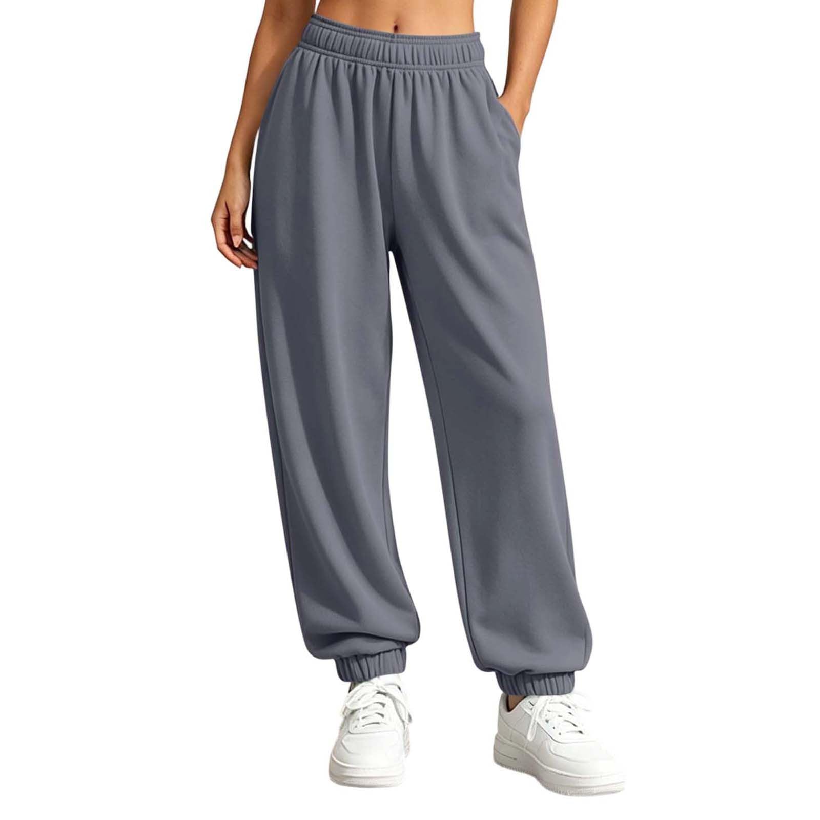 Pantaloni da Jogging Donna Pantaloni Sportivi Vita Alta Pantalone a Gamba Larga Larghi e Morbidi Pantalone Baggy con Tasche Tinta Unita Pants Lunghi con Coulisse Regolabile per Yoga e Fitness