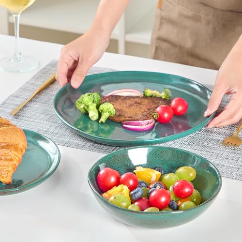 Image of Bestone 12 Pieces Round Kitchen Dinnerware Sets,Plates and Bowls Sets,Dishes, Plates, Bowls, Dish Set, Chip Resistant Ceramic Dinnerware Set, Dishwasher /Microwave Safe,Service for 4,Ceylon Green