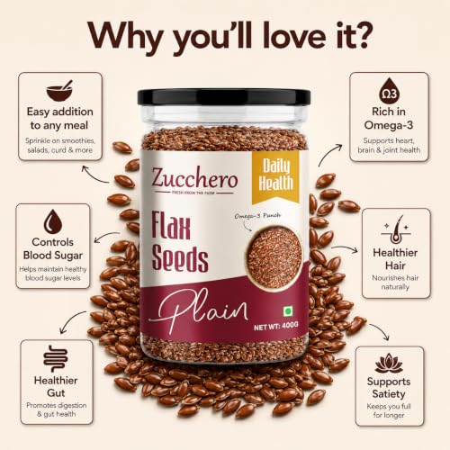 Image of Zucchero Flax Seeds (1kg) - Double Sortex Clean Alsi Seeds for eating | Omega-3 fatty acids | 27g Fibre | Healthy Heart| Promote Healthy Skin & Hair | Rich in Iron