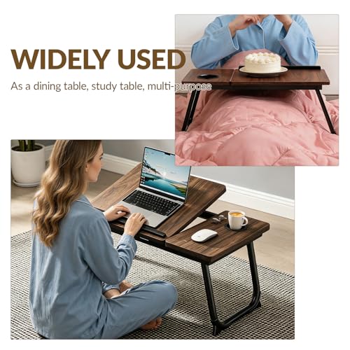 Image of Foldable Laptop Desk for Bed, 21.6 inch Split Desktop Adjustable Lap Desk for Adults, 5 Tilt Angles Ergonomic Laptop Table with Cup Holder, No Assembly Portable Bed Desk for Couch, Office, Travel (Black)