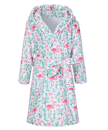 AIDEAONE Girls Bathrobes Kids Hooded Robes Flannel Pajamas Cute Sleepwear Gift for 4-14 Years