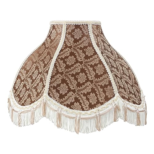 Image of Aspen Creative 30309 Transitional Scallop Bell Shape Spider Construction Lamp Shade in Brown with Beige Trim, 17 inch wide (6 inch x 17 inch x 12 inch)