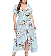 Plus Size Dress for Women Casual Summer Short Sleeve High Low Dress Floral Graphic Empire Waist B...