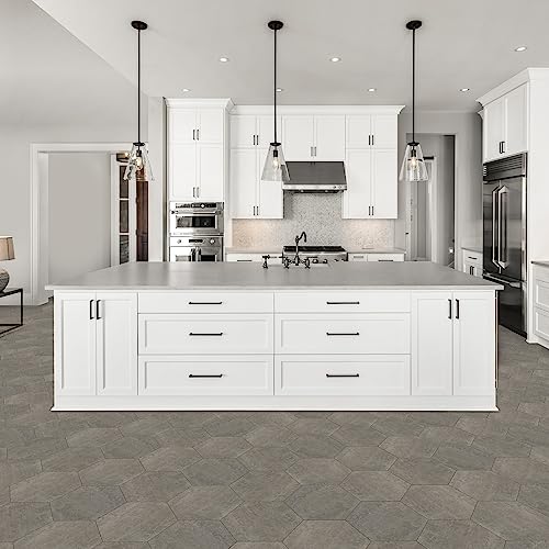 Self Adhesive Hexagon Vinyl Floor Tiles, 20 Tiles - 9" X 10.4", Floor Galore Graphite Pattern - Peel & Stick, Diy Flooring For Kitchen, Dining Room, Bedrooms & Bathrooms By Achim Home Decor #TOP5